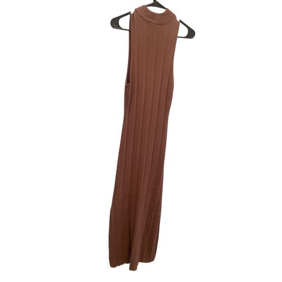 Wayf Womens Midi Dress Size Large L Brown Ribbed Minimalist Beachy Mock Neck - Picture 5 of 11